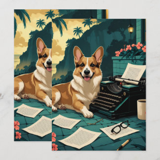 Corgi-hond met glanzende vacht en een heren vintag kaart
