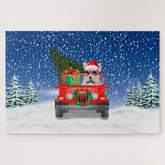 Corgi-hond met kerstcadeaus legpuzzel (Horizontaal)