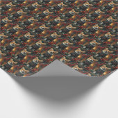 Corgi hond met kerstcadeaus open haard cadeaupapier (Hoek)