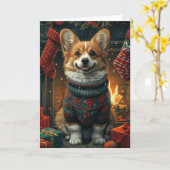 Corgi hond met kerstcadeaus open haard kaart (Gele Bloem)