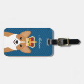 Corgi hond met kroon donkerblauwe achtergrond bagagelabel (Voorkant horizontaal)
