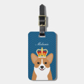 Corgi hond met kroon donkerblauwe achtergrond bagagelabel (Voorkant verticaal)