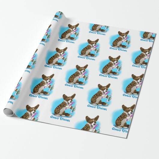 Corgi hond met tandenborstel cadeaupapier (Uitgerold)