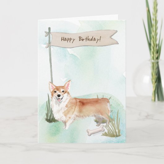 Corgi hond onder verjaardagsbord kaart (Voorkant)