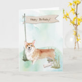 Corgi hond onder verjaardagsbord kaart (Gele Bloem)