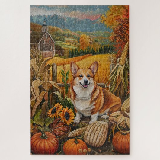 Corgi Hond Oogst Dankdag Legpuzzel (Verticaal)