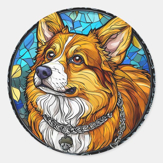 Corgi Hond Portret Ronde Sticker (Voorkant)