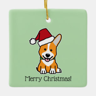 Corgi hond puppy Pembroke Welsh Kerstman kersthoed Keramisch Ornament