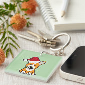 Corgi hond puppy Pembroke Welsh Kerstmis Kerstmuts Sleutelhanger (Voorkant Rechts)