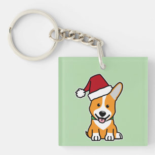 Corgi hond puppy Pembroke Welsh Kerstmis Kerstmuts Sleutelhanger
