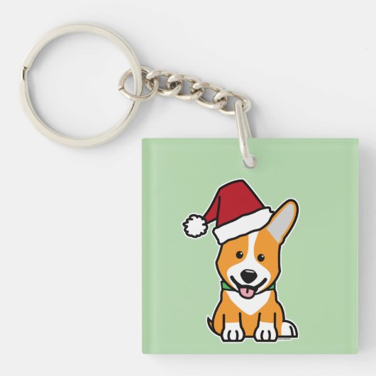 Corgi hond puppy Pembroke Welsh Kerstmis Kerstmuts Sleutelhanger (voorkant)