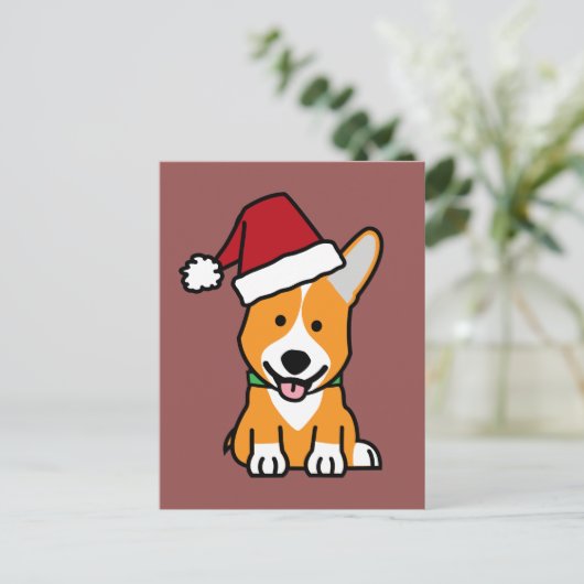 Corgi hond puppy Pembroke Welsh Kerstmis Santa hoe Feestdagenkaart (Staand voorkant)