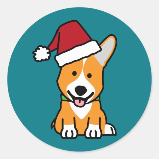 Corgi hond puppy Pembroke Welsh Kerstmis Santa hoe Ronde Sticker (Voorkant)