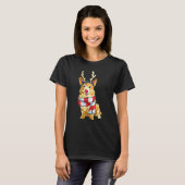 Corgi Hond Rendier Sjaal Rode Neus Kerstmis T-shirt (Voorkant volledig)