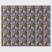 Corgi Hond Rijden Motorfiets Kerstmis Cadeaupapier (Vlak)