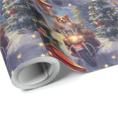 Corgi Hond Rijden Motorfiets Kerstmis Cadeaupapier (Rol Hoek)