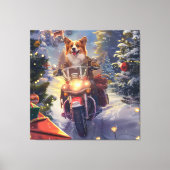 Corgi Hond Rijden Motorfiets Kerstmis Canvas Afdruk (Voorkant)