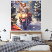 Corgi Hond Rijden Motorfiets Kerstmis Canvas Afdruk (Insitu (Slaapkamer))