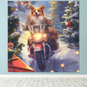 Corgi Hond Rijden Motorfiets Kerstmis Canvas Afdruk (Insitu (Houten vloer))