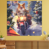 Corgi Hond Rijden Motorfiets Kerstmis Canvas Afdruk (Insitu (Woonkamer))