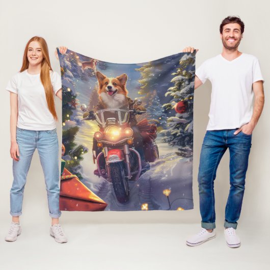 Corgi Hond Rijden Motorfiets Kerstmis Fleece Deken (In situ)