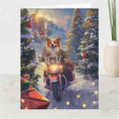 Corgi Hond Rijden Motorfiets Kerstmis Kaart (Voorkant)