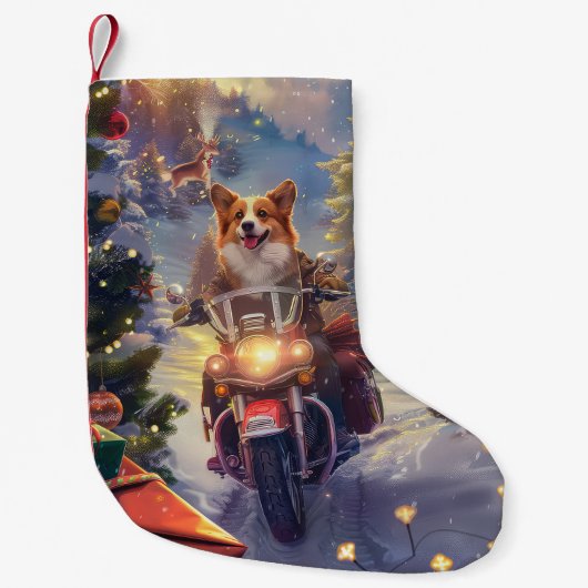 Corgi Hond Rijden Motorfiets Kerstmis Kleine Kerstsok (Voorkant)