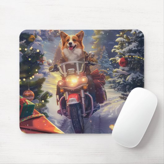 Corgi Hond Rijden Motorfiets Kerstmis Muismat (Met muis)