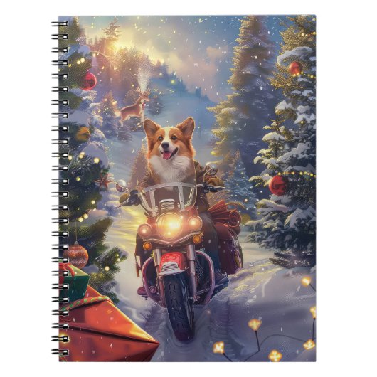 Corgi Hond Rijden Motorfiets Kerstmis Notitieboek (Voorkant)