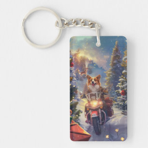 Corgi Hond Rijden Motorfiets Kerstmis Sleutelhanger