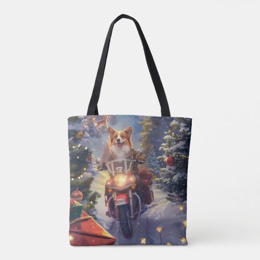 Corgi Hond Rijden Motorfiets Kerstmis Tote Bag (Achterkant)