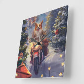 Corgi Hond Rijden Motorfiets Kerstmis Vierkante Klok (Hoek)