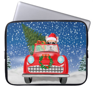 Corgi-hond rijdt auto in sneeuw met Kerstmis Laptop Sleeve