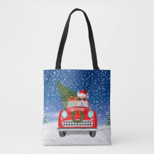 Corgi-hond rijdt auto in sneeuw met Kerstmis Tote Bag