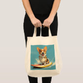 Corgi-hond rijdt op surfplank tote bag (Voorkant (product))