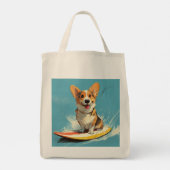 Corgi-hond rijdt op surfplank tote bag (Achterkant)