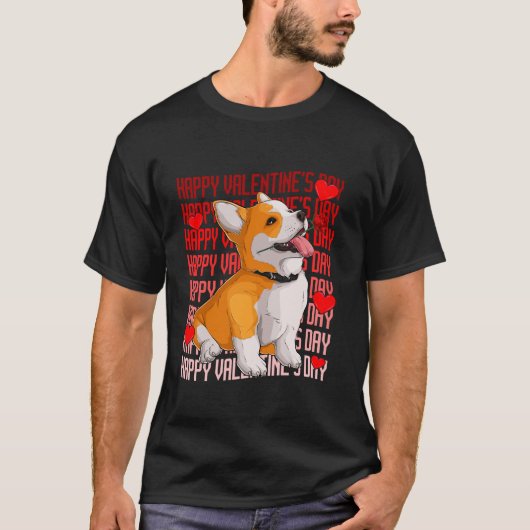 Corgi Hond Rode Harten Gelukkige Valentijnsdag Jon T-shirt (Voorkant)