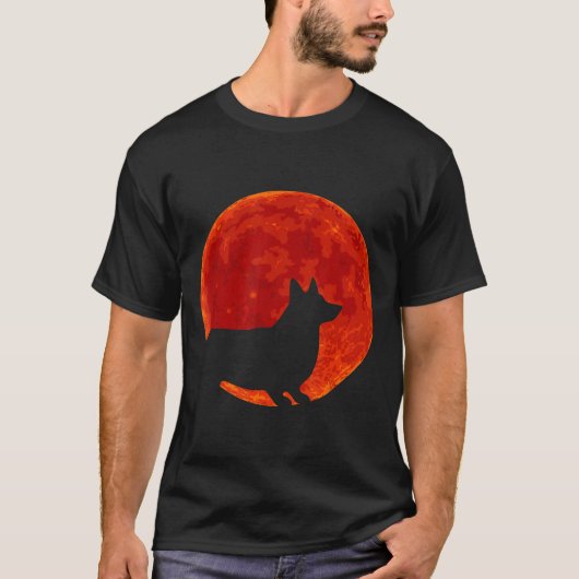 Corgi Hond Rode Maan Halloween T-shirt (Voorkant)