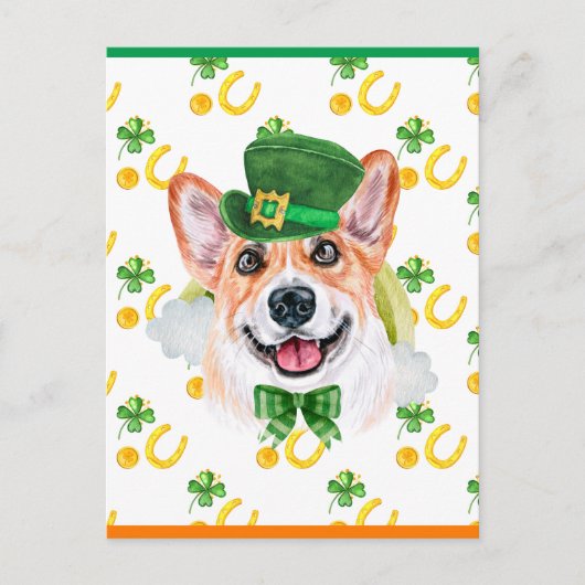 Corgi Hond Shamrock St. Patricks Dag Feestdagenkaart (Voorkant)