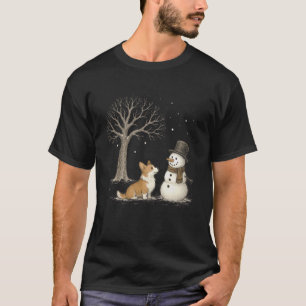 Corgi Hond Sneeuwman Winter Vintage Kerst Grappig T-shirt