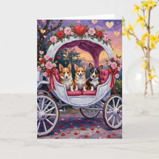 Corgi Hond Valentijnsdag  Kaart (Gele Bloem)
