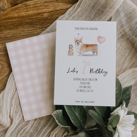 Corgi hond verjaardagsuitnodiging - Meisje Kaart