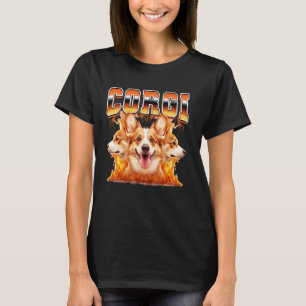 Corgi Hond Vlammen 90s Bootleg Stijl T-shirt