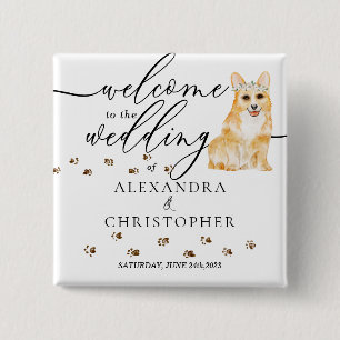 Corgi Hond Welkom bij de bruiloft cutie Vierkante Button 5,1 Cm
