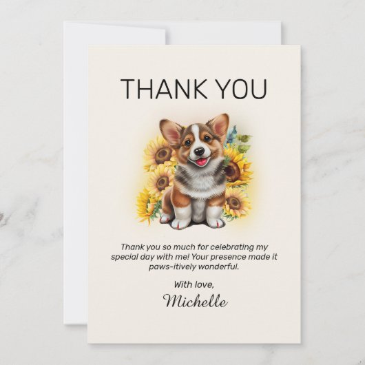 Corgi-hond Zonnebloemen Verjaardag Bedankt (Voorkant)