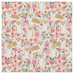 corgi honden  floralen lichtroze stof