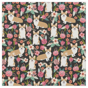 corgi honden  floralen zwart stof