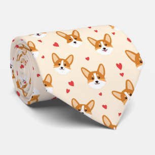 Corgi-honden gezicht met harten Valentijnsdag Stropdas