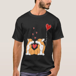 Corgi Honden Koppel Rode Hart Ballon Valentijnsdag T-shirt