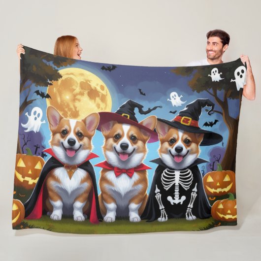 Corgi Honden Pompoen Halloween Grappig Fleece Deken (In situ)